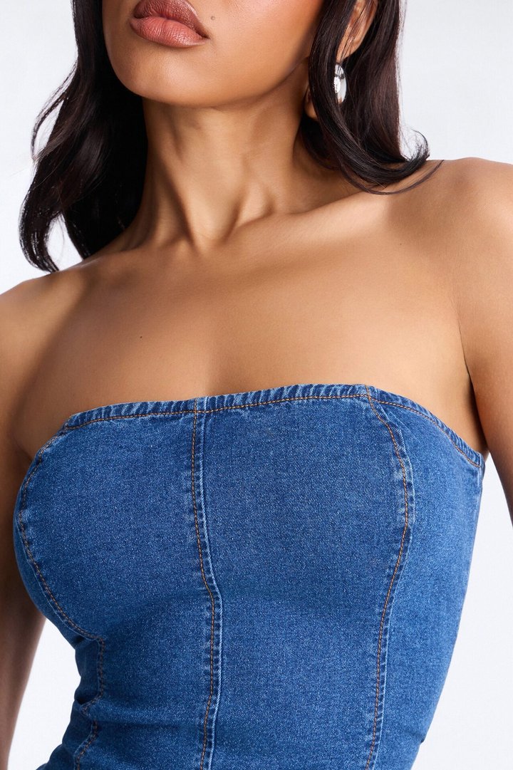 Paige Strapless Denim Pant Set - Dark Wash