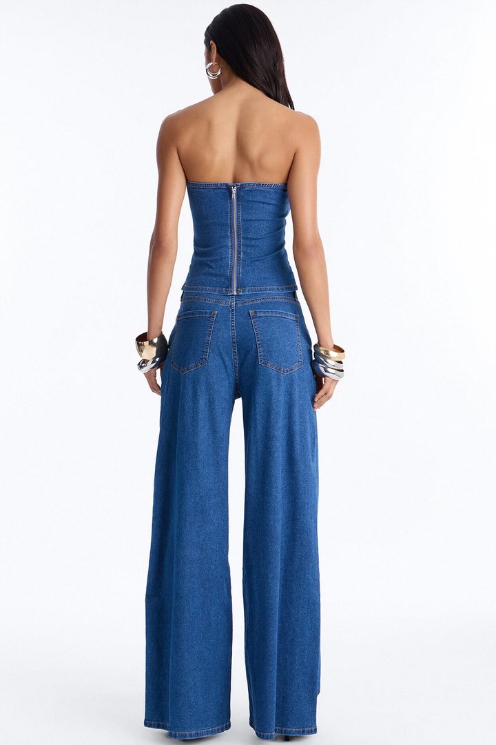 Paige Strapless Denim Pant Set - Dark Wash
