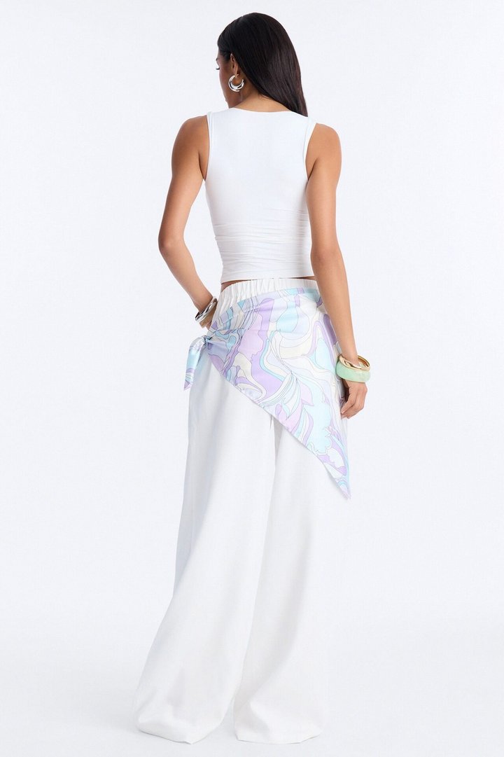 Malibu Days Scarf Belted Trouser Pant - White/combo