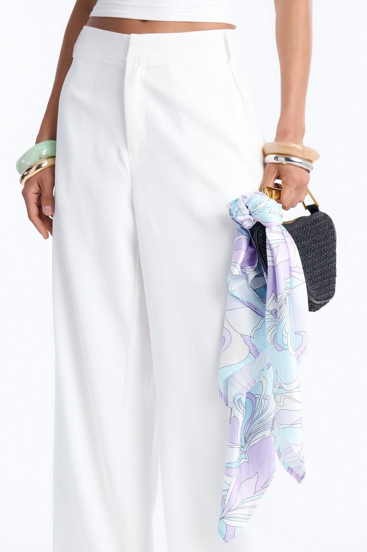 Malibu Days Scarf Belted Trouser Pant - White/combo