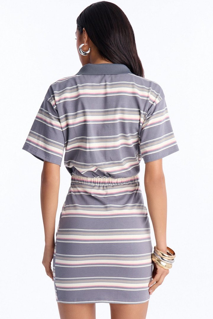 Holland Striped Cotton Mini Dress - Grey/combo