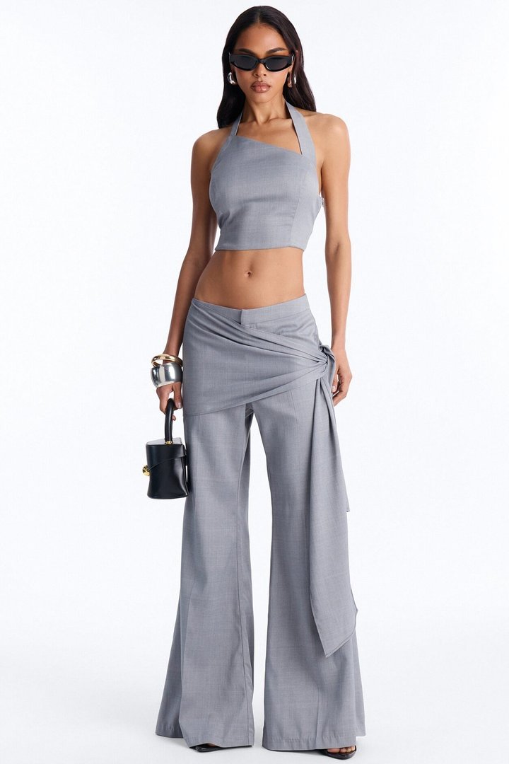 Lennon Asymmetrical Wrap Trouser Set - Grey