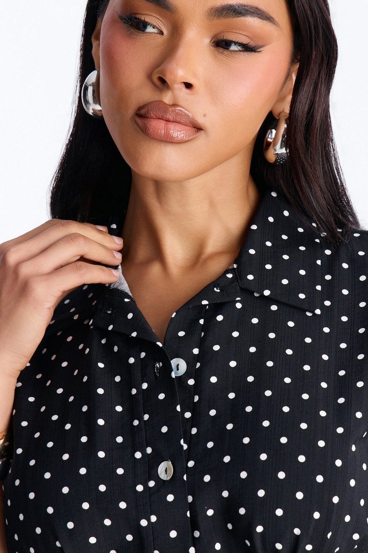 Fresh Season Polka Dot Linen Shirt - Black/White