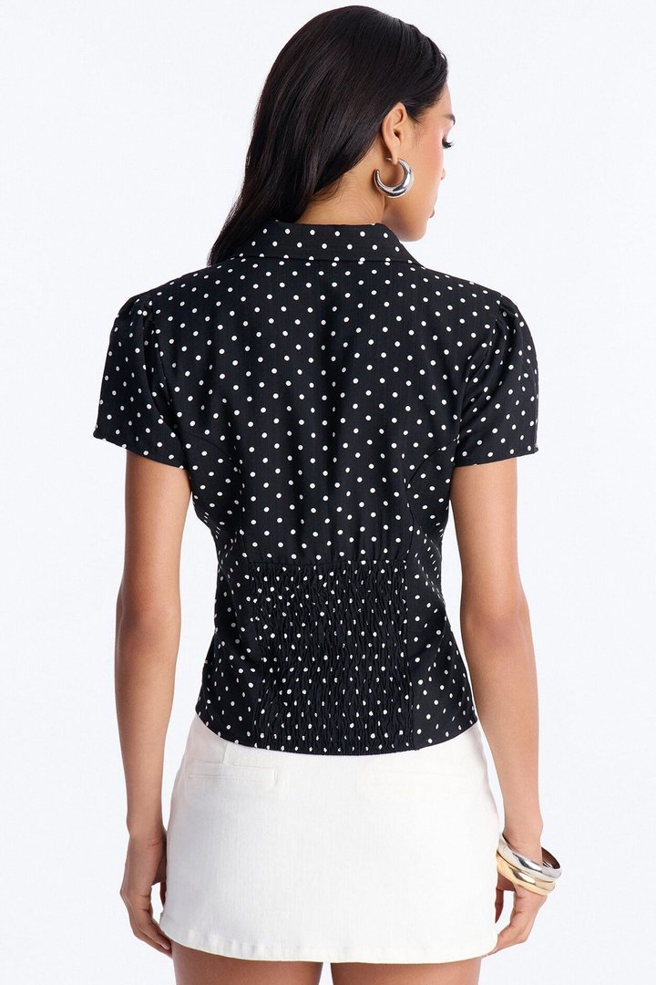 Fresh Season Polka Dot Linen Shirt - Black/White