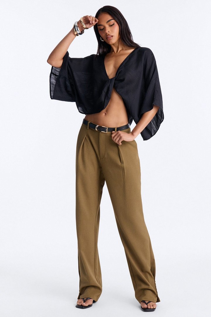 Frankie Button Cuff Straight Leg Trouser - Olive