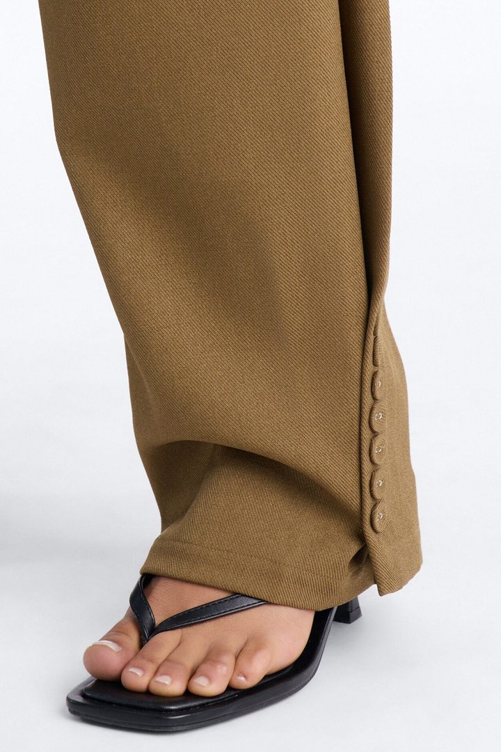 Frankie Button Cuff Straight Leg Trouser - Olive