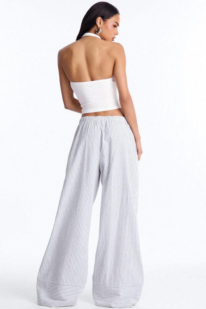 Amira Low Rise Linen Wide Leg Pant 32″ - Blue/combo