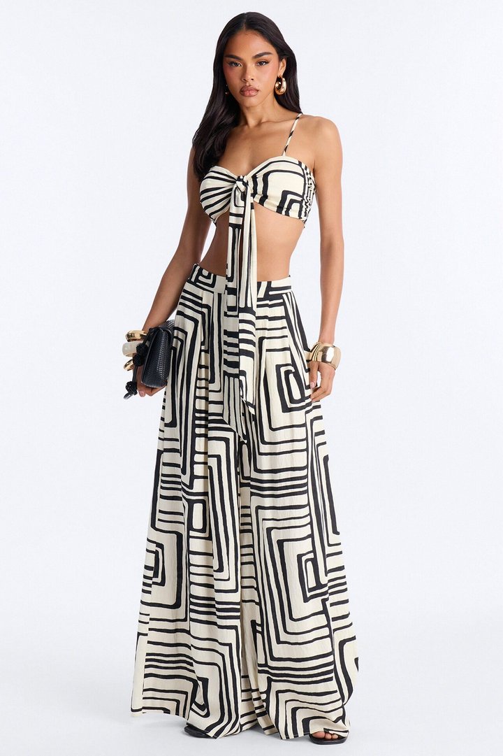 Karla Linen Wide Leg Pant Set - Black/combo