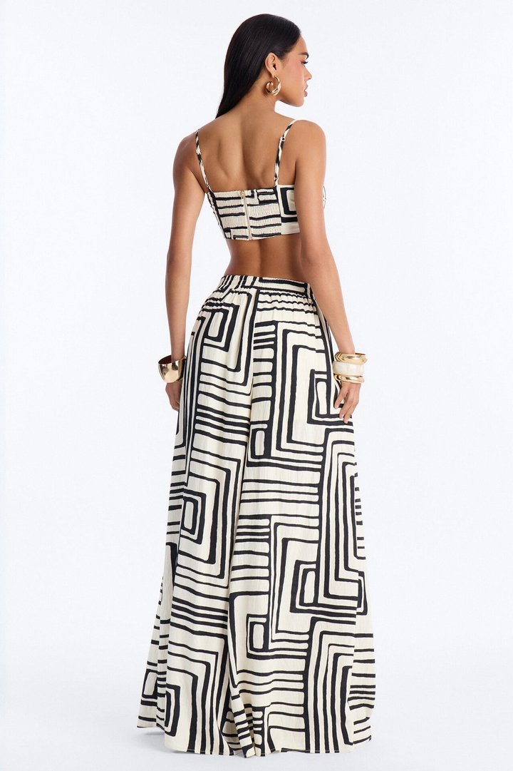 Karla Linen Wide Leg Pant Set - Black/combo