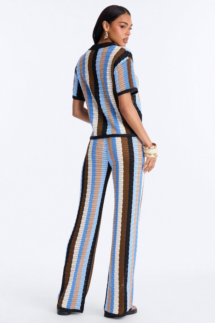 Lisa Crochet Wide Leg Pant Set - Blue/combo