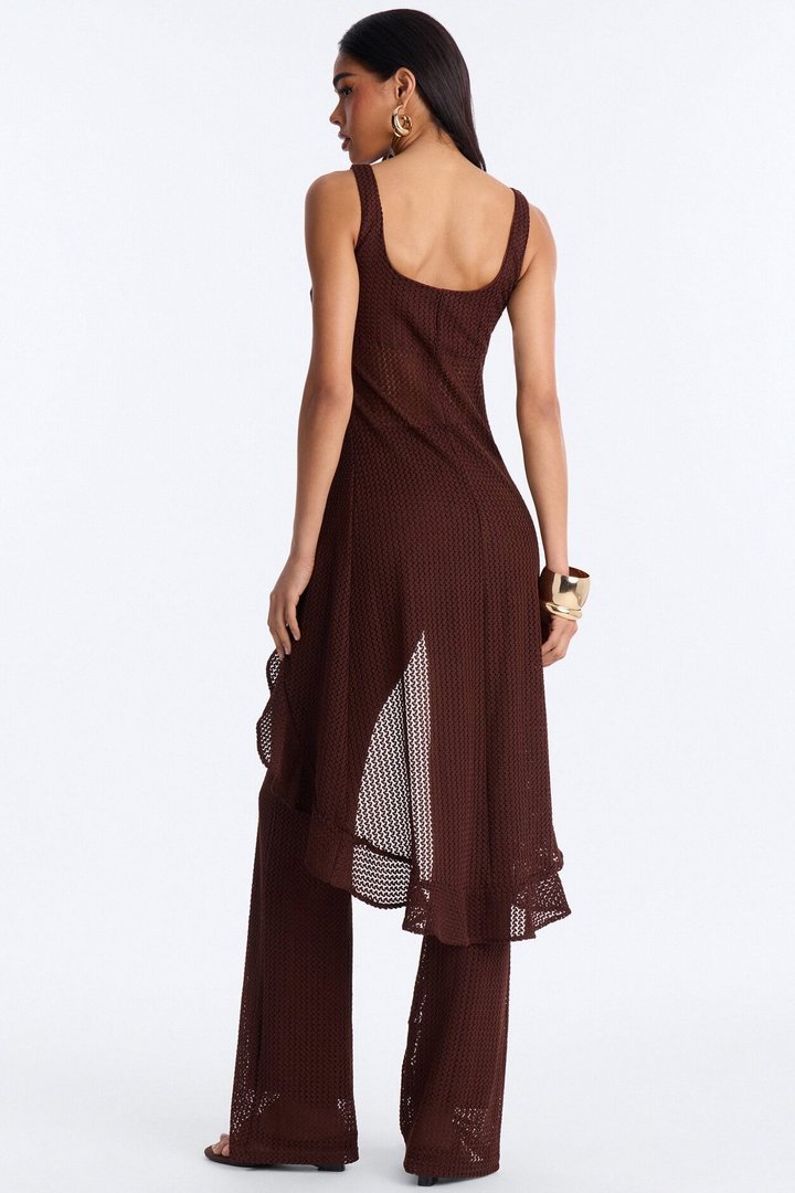 Jenni Flowy Crochet Pant Set - Chocolate