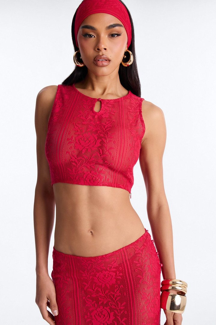 Alexis 3 Piece Lace Maxi Skirt Set - Red