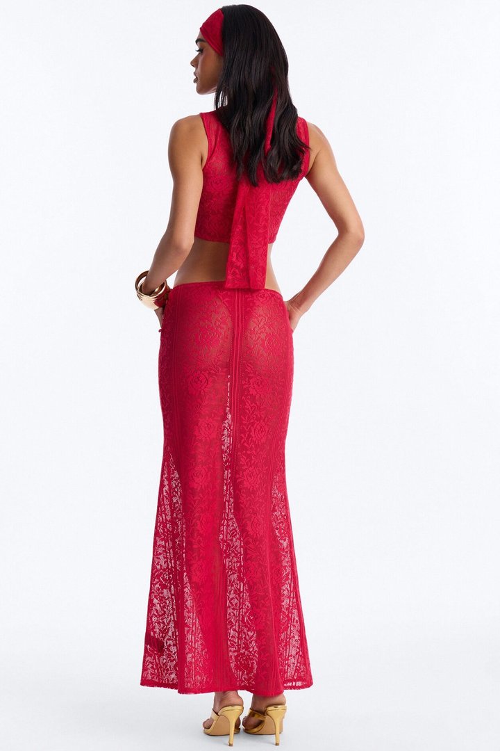 Alexis 3 Piece Lace Maxi Skirt Set - Red