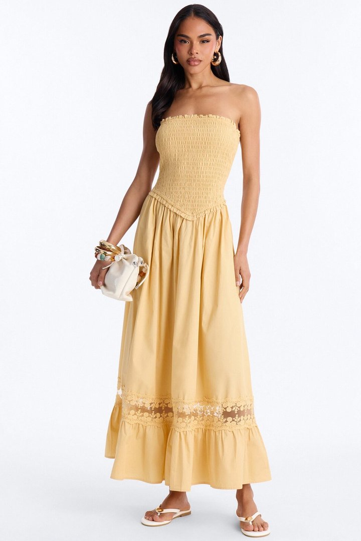 Keira Strapless Maxi Dress - Butter Yellow