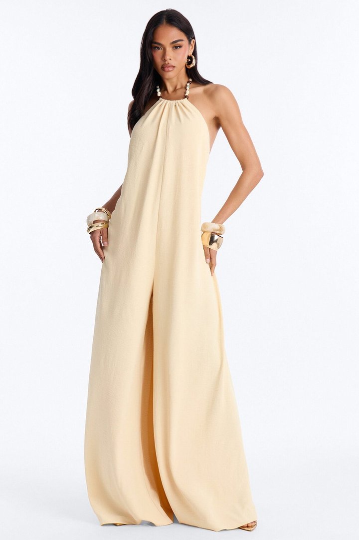 Kalana Beaded Halter Jumpsuit - Yellow
