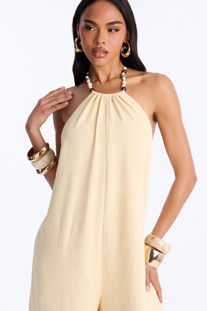 Kalana Beaded Halter Jumpsuit - Yellow