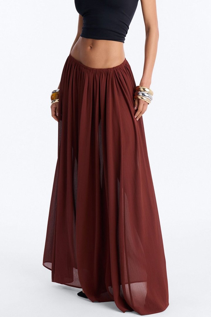Moonlight Romantic Low Rise Chiffon Maxi Skirt - Terracotta