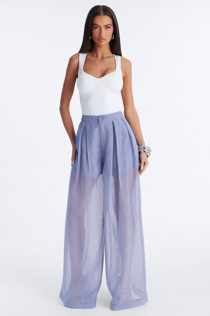Hollie Wide Leg Organza Pant - Slate Grey