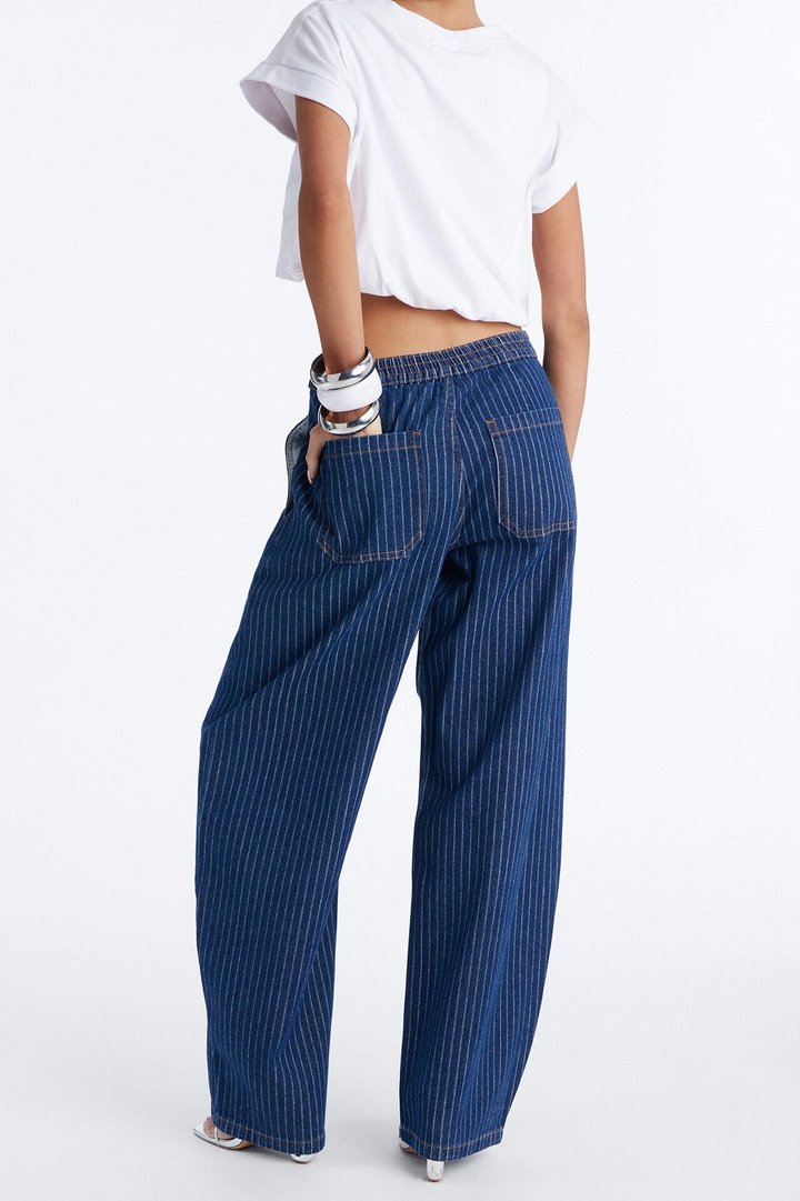 Up The Road Pinstripe Belted Jeans - Dark Wash