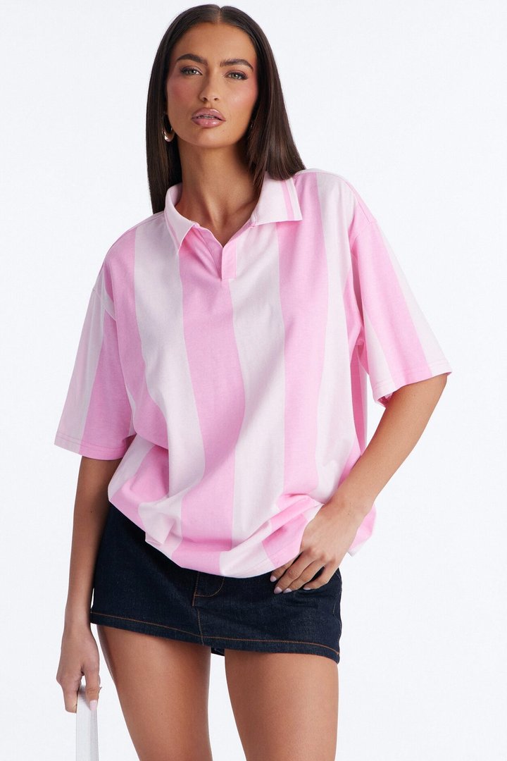 Varsity Crush Striped Short Sleeve Top - Pink/combo