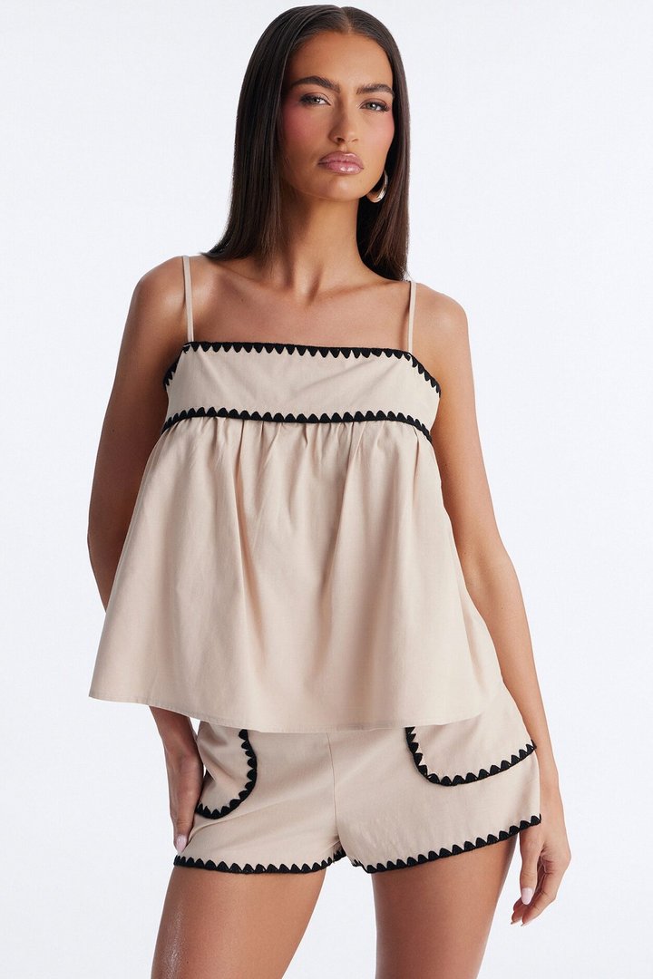 Serene Linen Short Set - Taupe