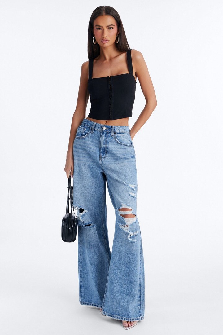 Tan Lines Smocked Linen Top - Black