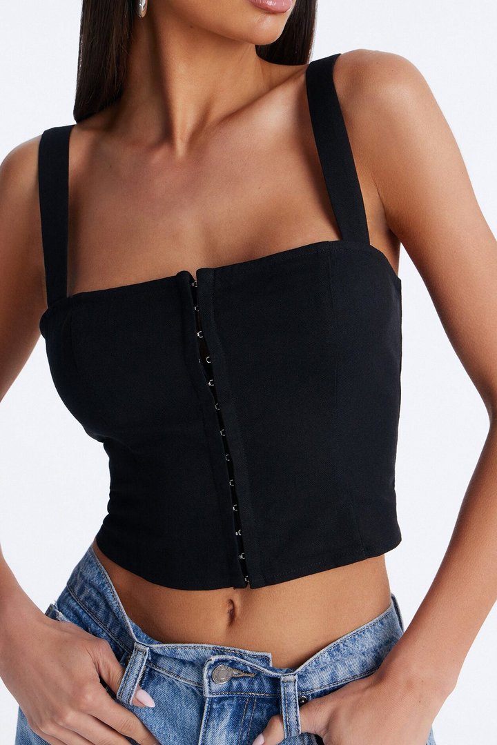 Tan Lines Smocked Linen Top - Black