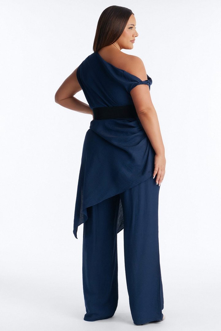 Willow Belted Asymmetrical Pant Set - Navy