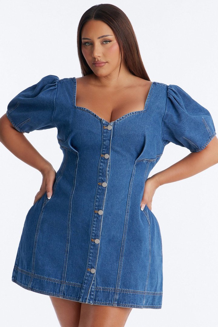 Everly Short Sleeve Denim Mini Dress - Denim