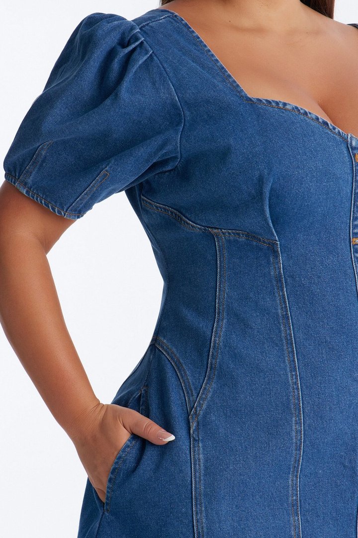 Everly Short Sleeve Denim Mini Dress - Denim