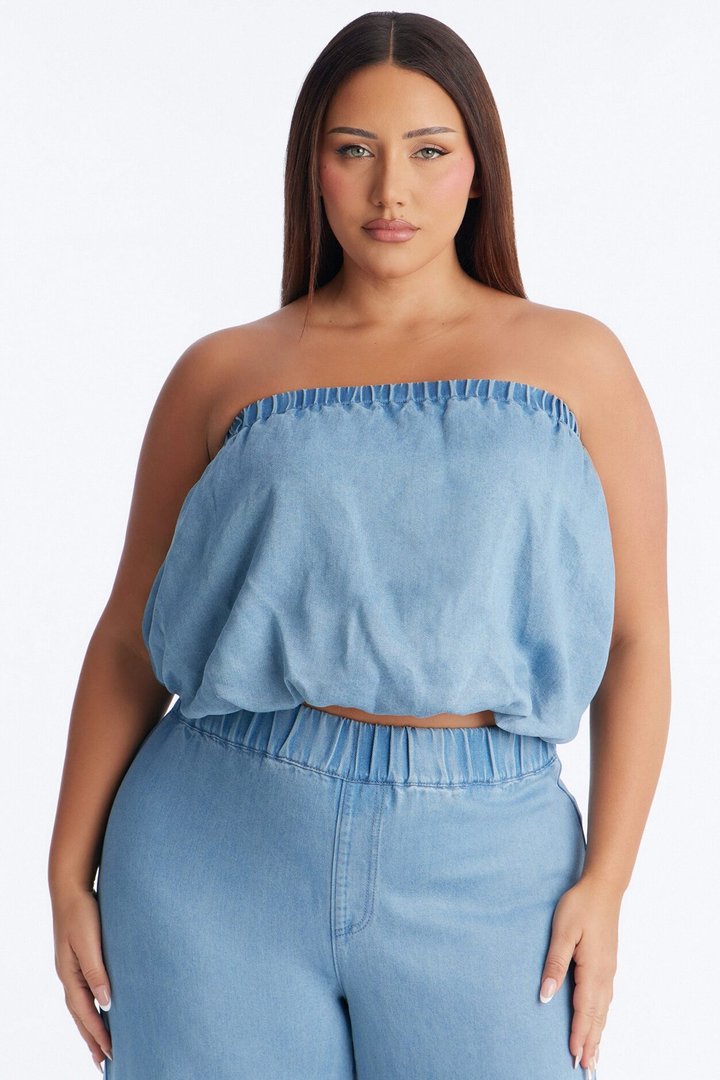Celeste Chambray Strapless Pant Set - Light Wash