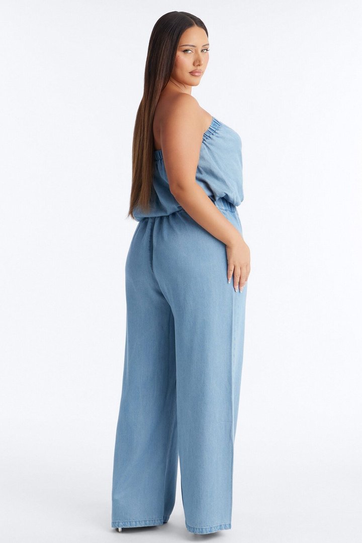 Celeste Chambray Strapless Pant Set - Light Wash