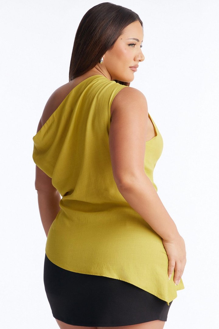 Cutie With A Duty One Shoulder Linen Top - Chartreuse