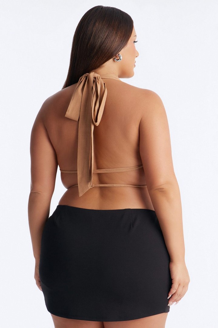 On My Third Drink Backless Linen Halter Top - Taupe
