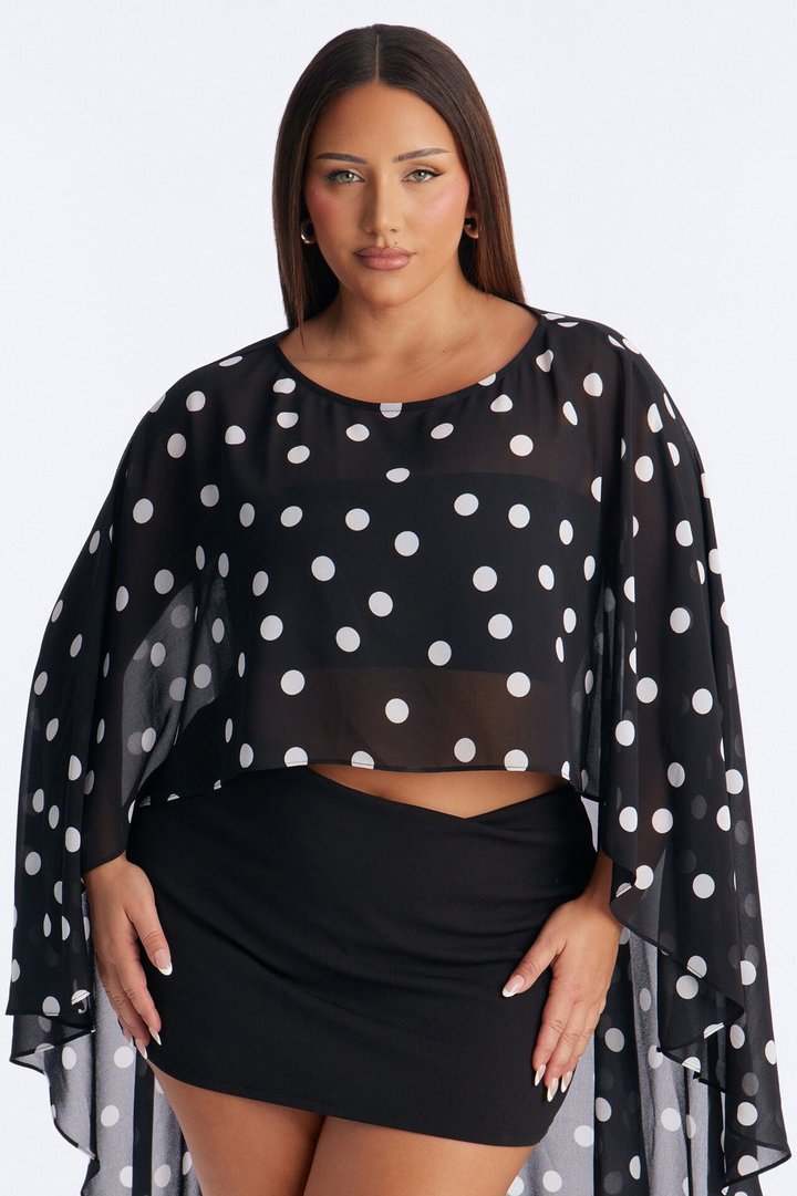 Sun Chaser Polka Dot Chiffon Poncho - Black/combo