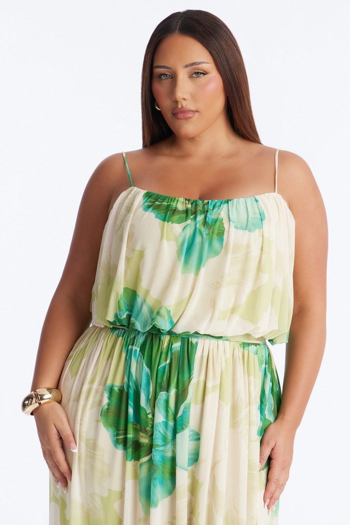 Radiant Beauty Mesh Maxi Dress - Green/combo