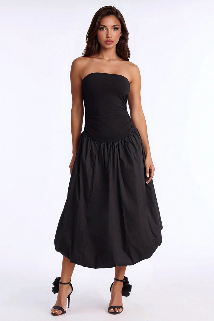 Rowin Bubble Midi Dress - Black