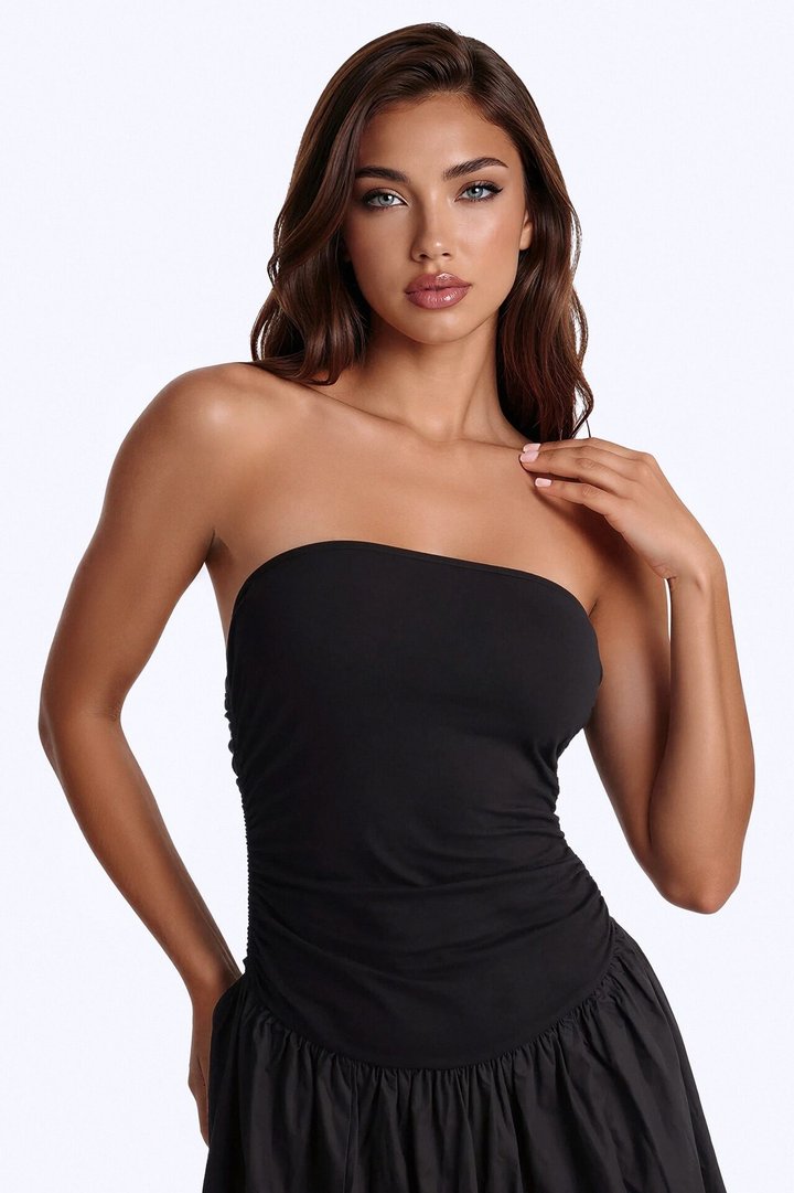 Rowin Bubble Midi Dress - Black