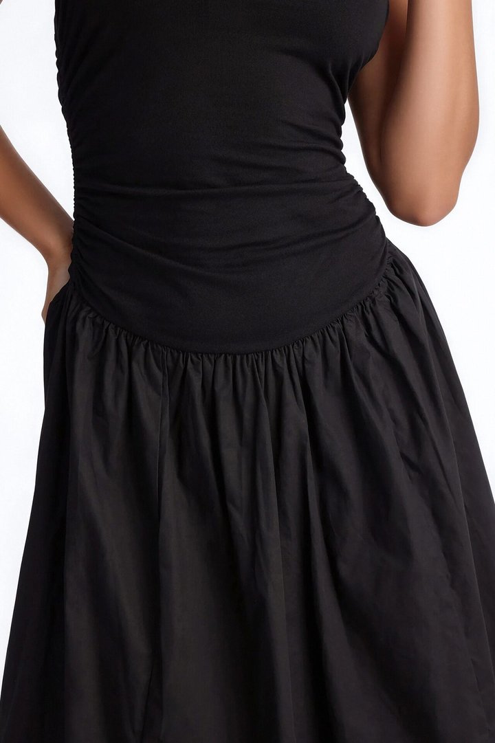 Rowin Bubble Midi Dress - Black