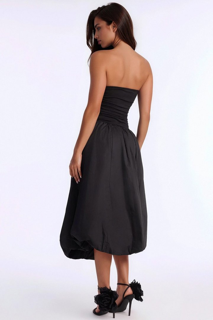 Rowin Bubble Midi Dress - Black