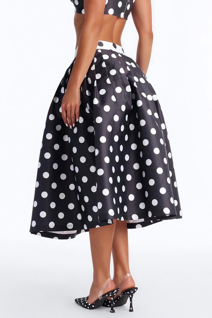 Marielle Pleated Polka Dot Midi Skirt - Black/White