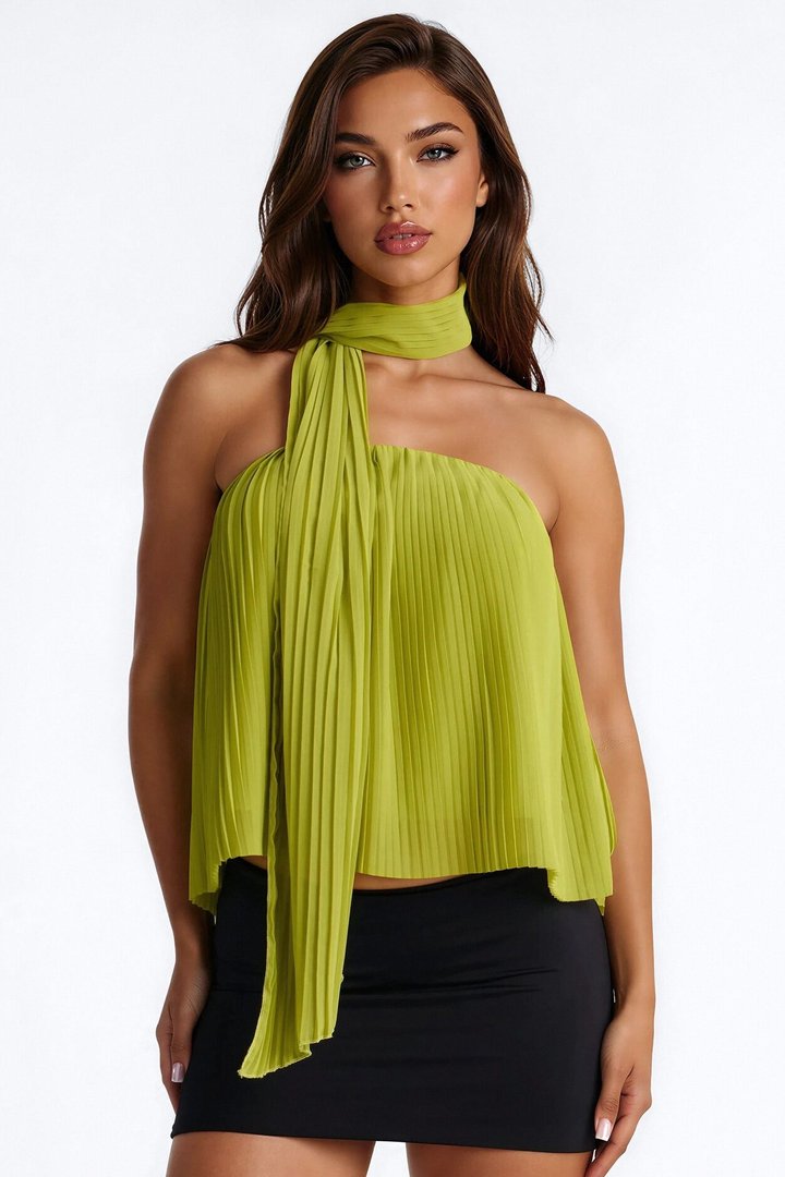 Caught In Your Sunlight Chiffon Scarf 2 Piece Top - Lime