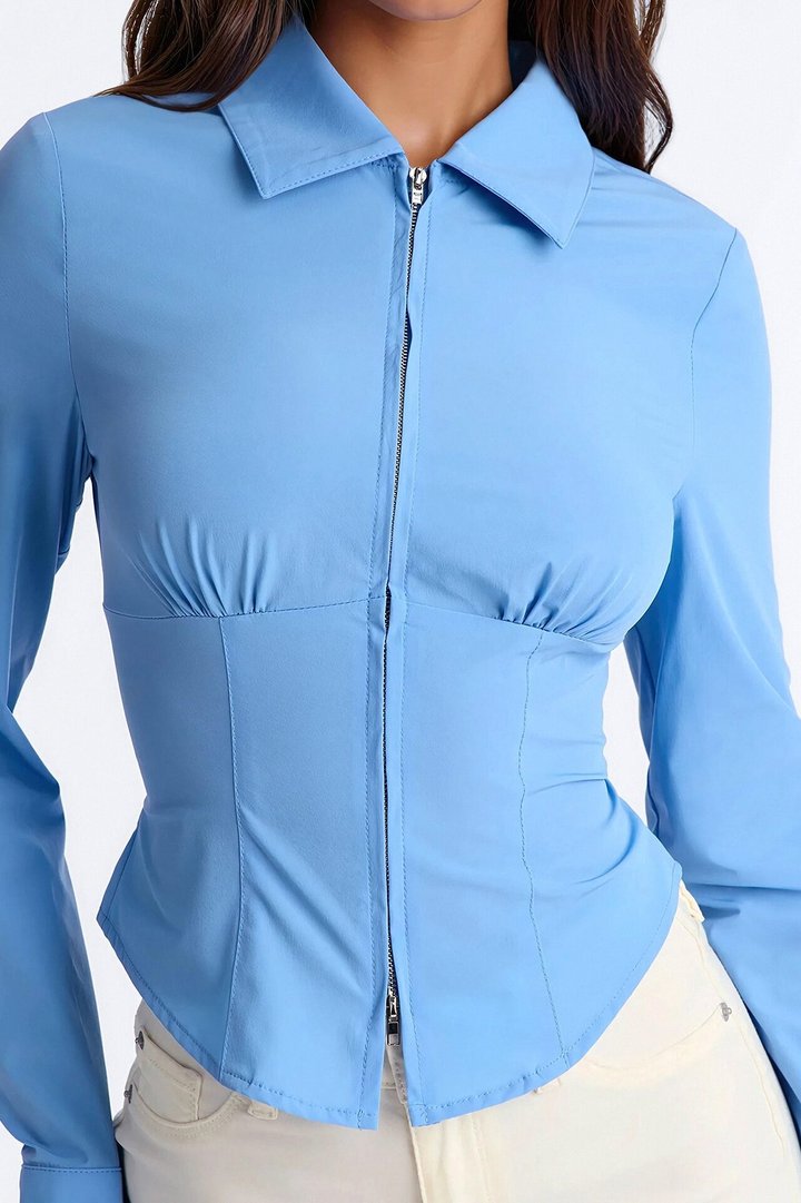 Laurel Zip Front Top - Periwinkle