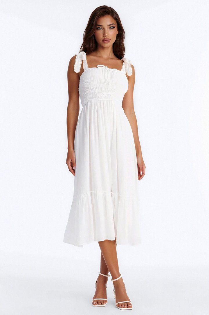 Greta Poplin Midi Dress - White