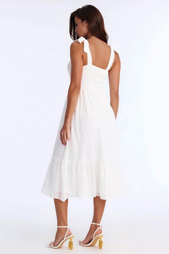 Greta Poplin Midi Dress - White