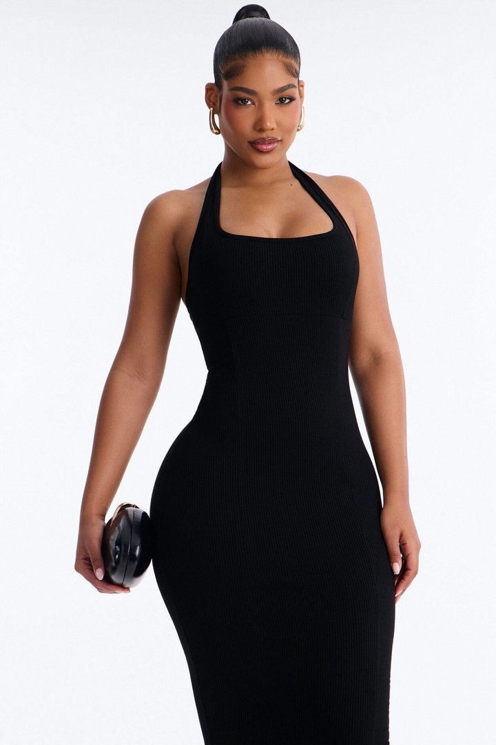 Natalia Halter Snatched Maxi Dress - Black