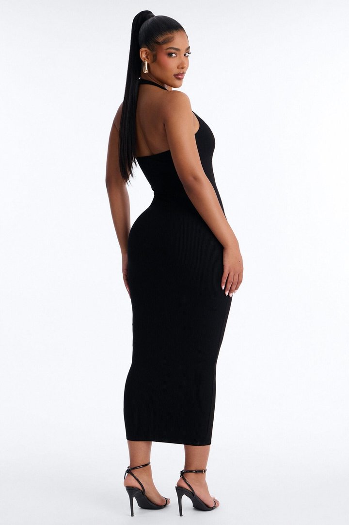 Natalia Halter Snatched Maxi Dress - Black