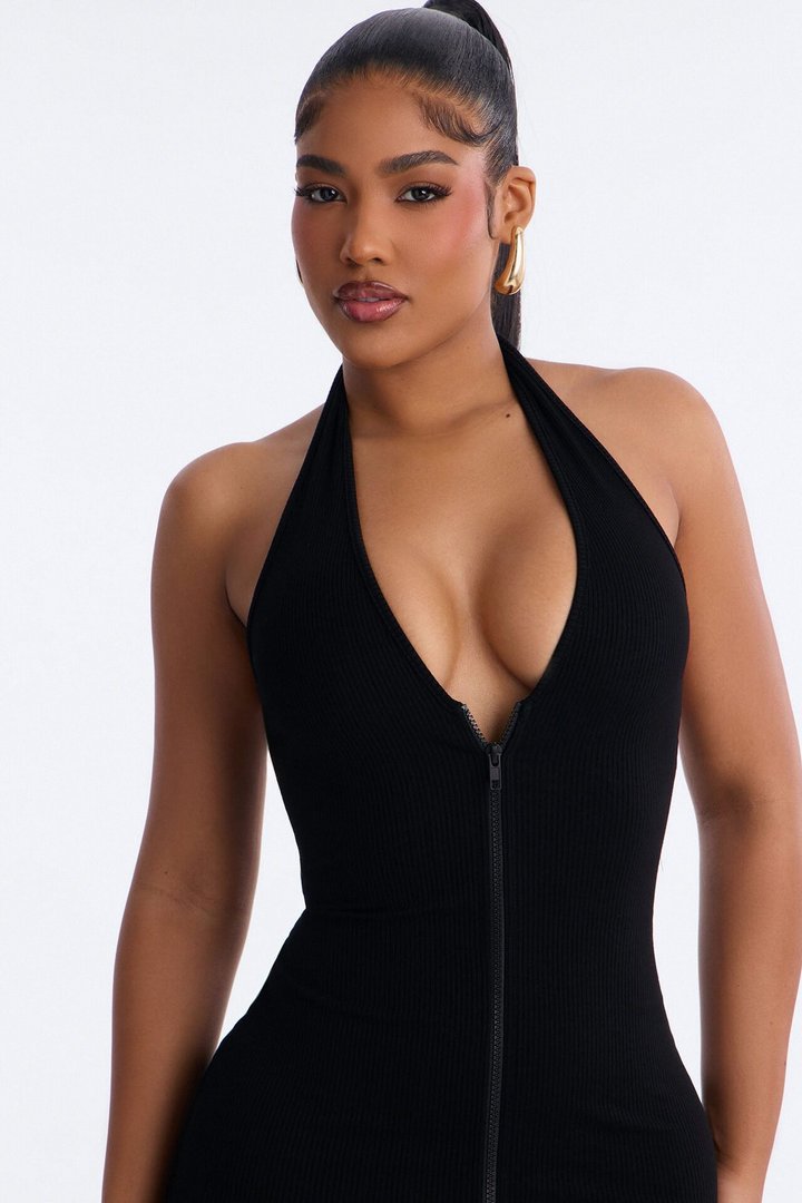 Lucia Zip Snatched Maxi Dress - Black