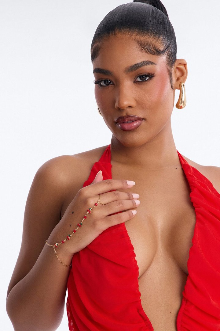 Simply Sweet Cherry Hand Chain - Gold/Red