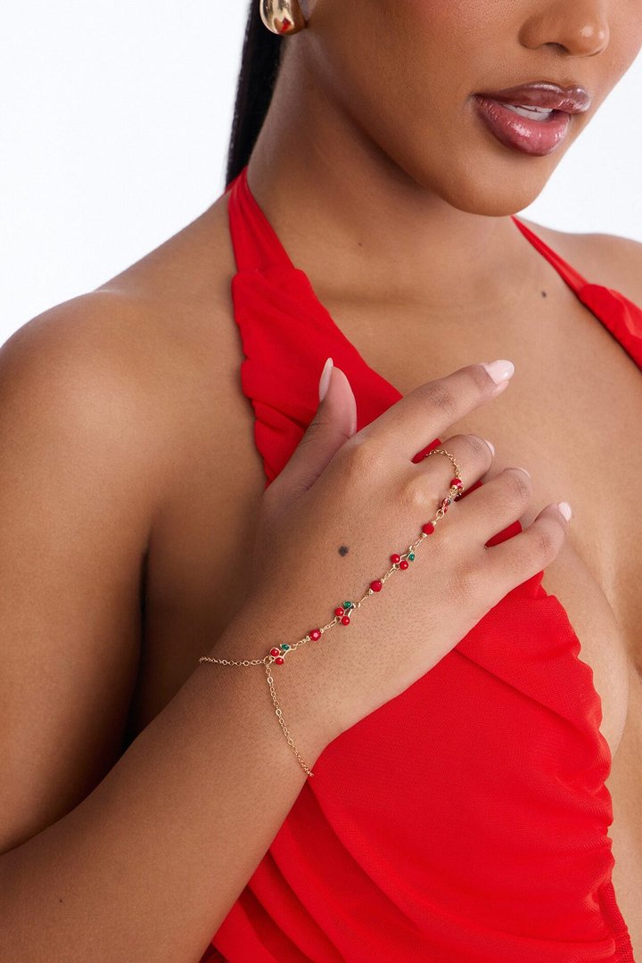 Simply Sweet Cherry Hand Chain - Gold/Red